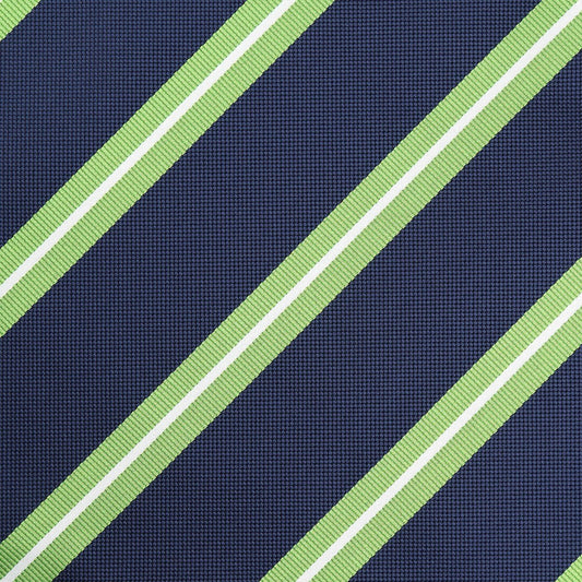 Navy/Lime Green/White Regimental Striped Weave Pocket Square