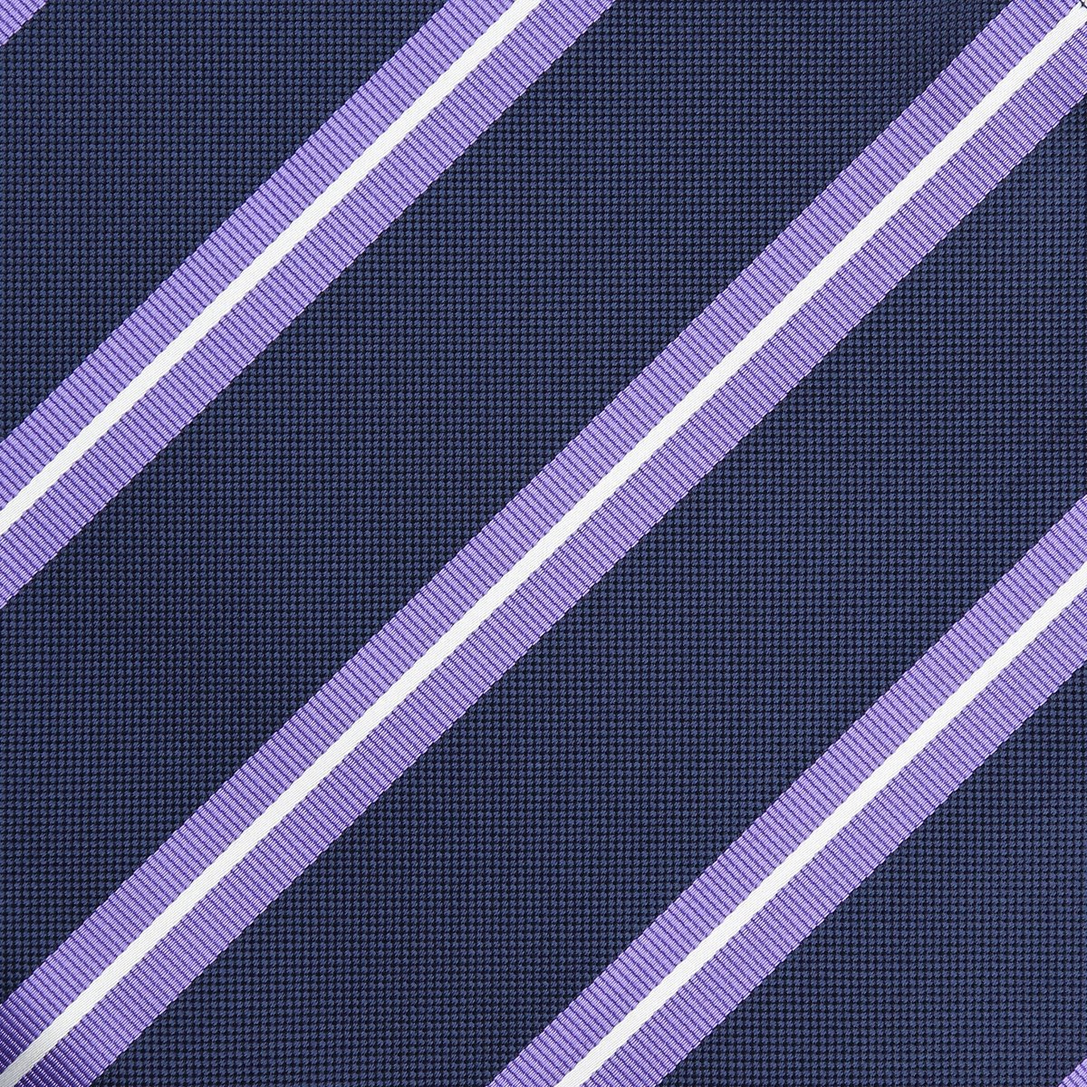 Navy/Purple/White Regimental Striped Weave Pocket Square