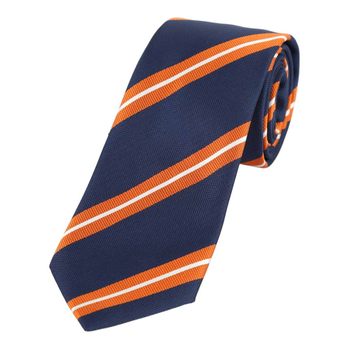 Navy/Orange/White Luxury Regimental Striped Weave Neck Tie