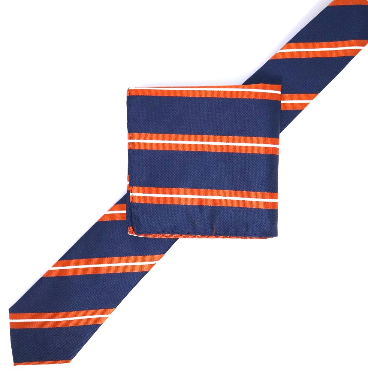 Navy/Orange/White Luxury Regimental Striped Weave Neck Tie