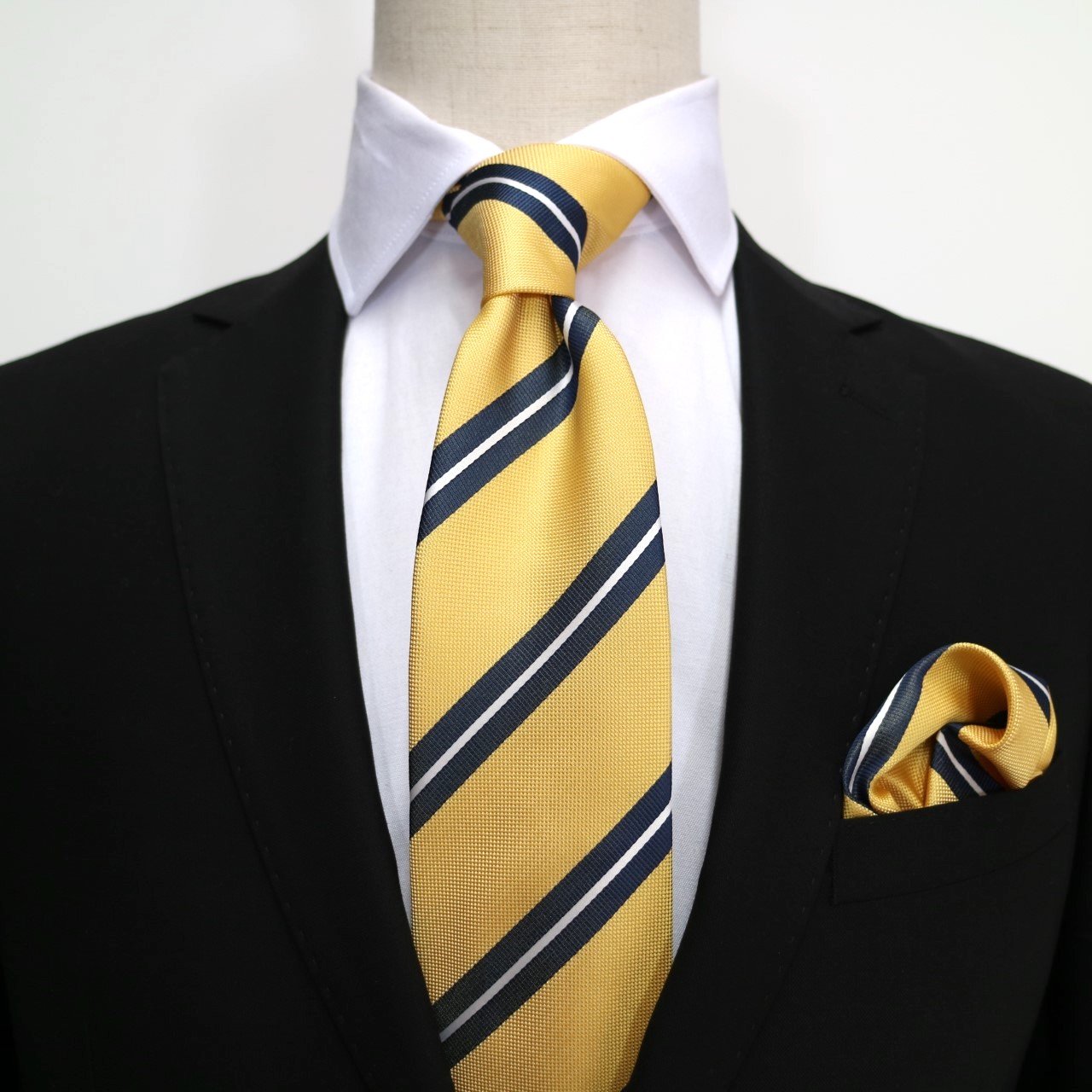 Gold/Navy/White Luxury Regimental Striped Weave Neck Tie
