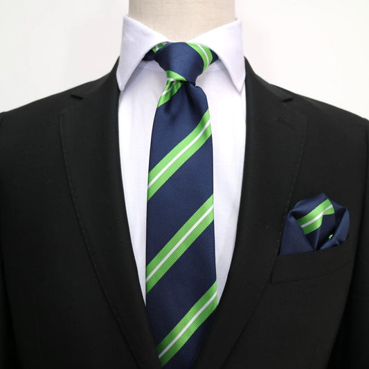 Navy/Lime Green/White Luxury Regimental Striped Weave Neck Tie