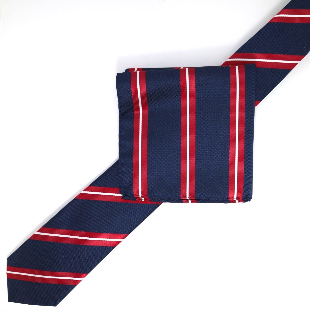 Navy/Red/White Regimental Striped Weave Pocket Square