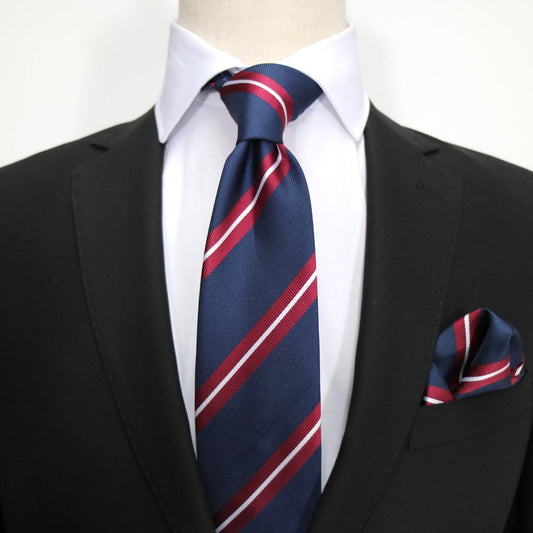 Navy/Burg/White Luxury Regimental Striped Weave Neck Tie