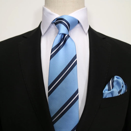 Sky Blue/Navy/White Luxury Regimental Striped Weave Neck Tie