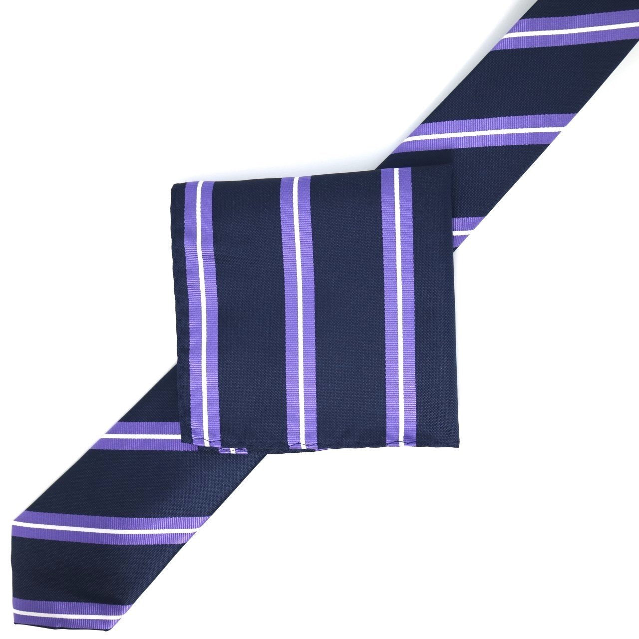 Navy/Purple/White Regimental Striped Weave Pocket Square