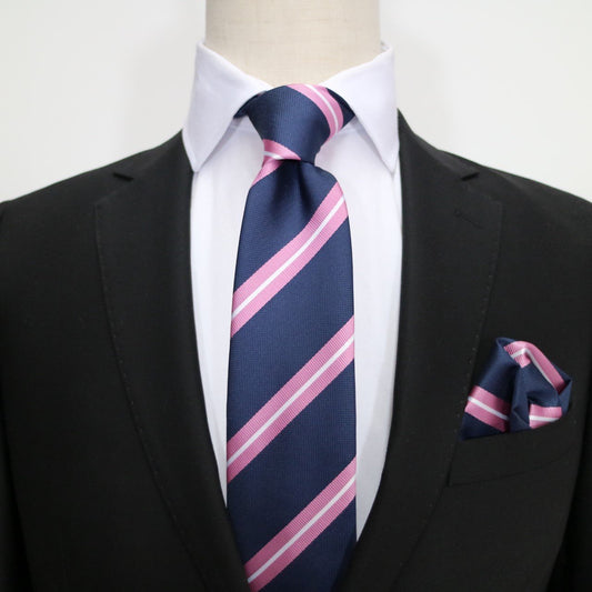Luxury Navy/Pink/White Regimental Striped Weave Neck Tie