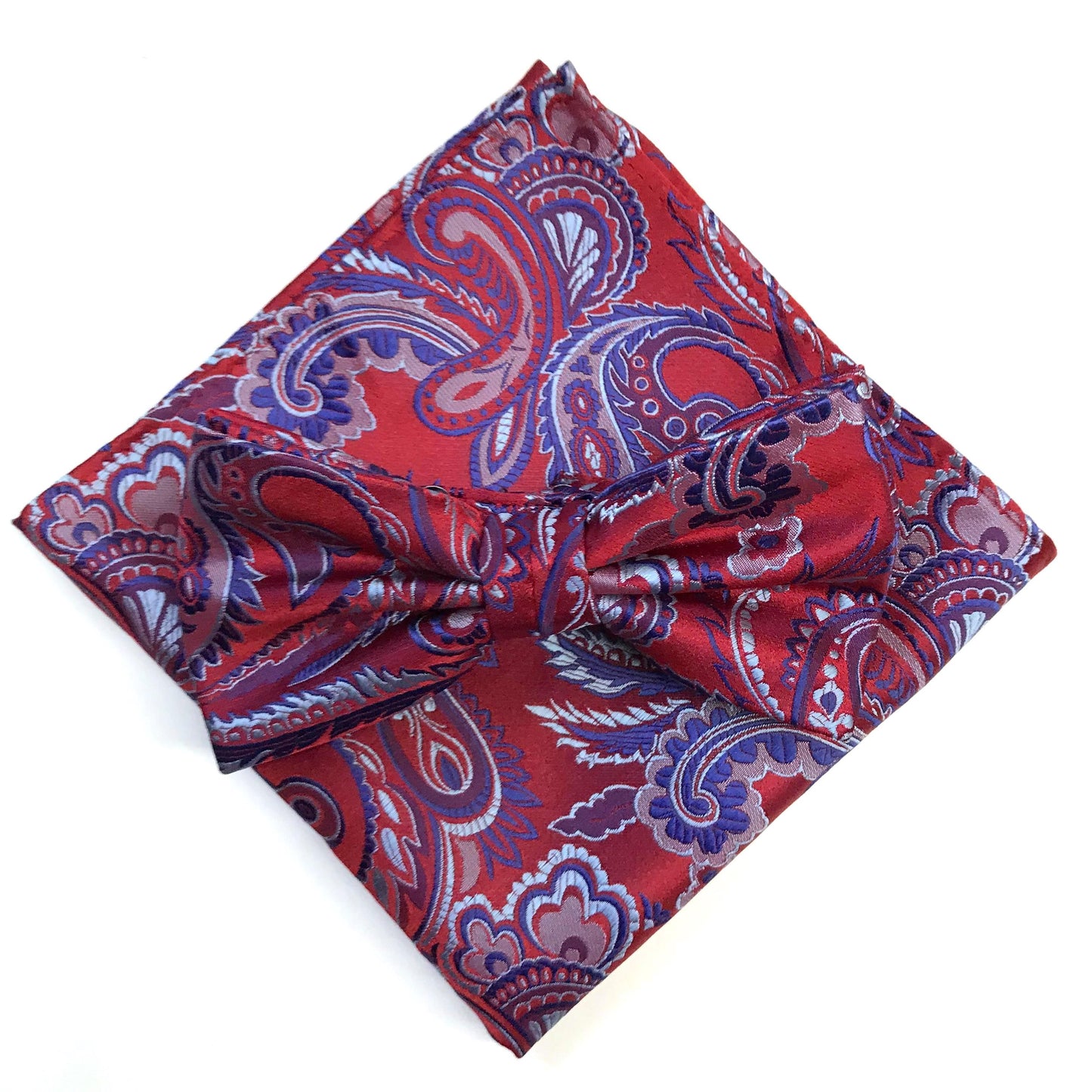 Red/Blue/Silver Luxury Paisley Weave Pocket Square