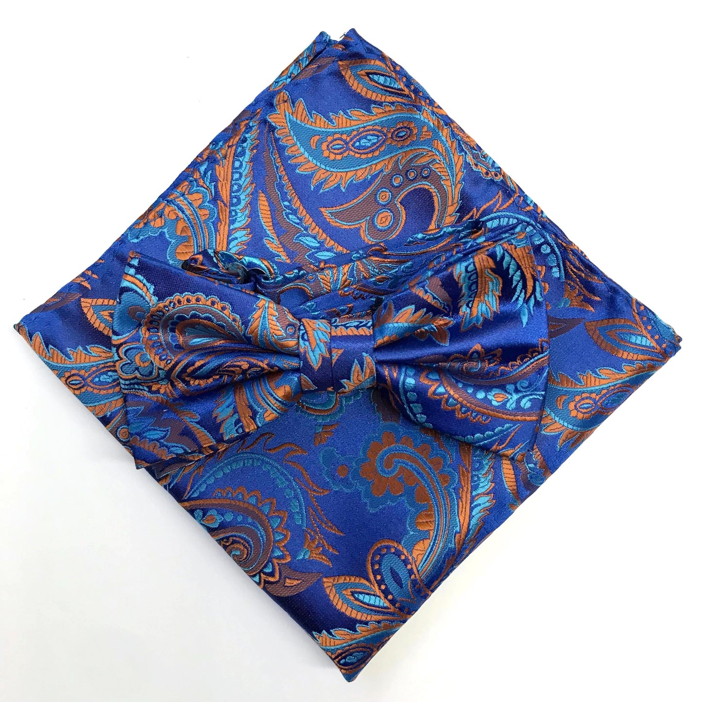 Royal/Turq/Orange Luxury Paisley Weave Pocket Square