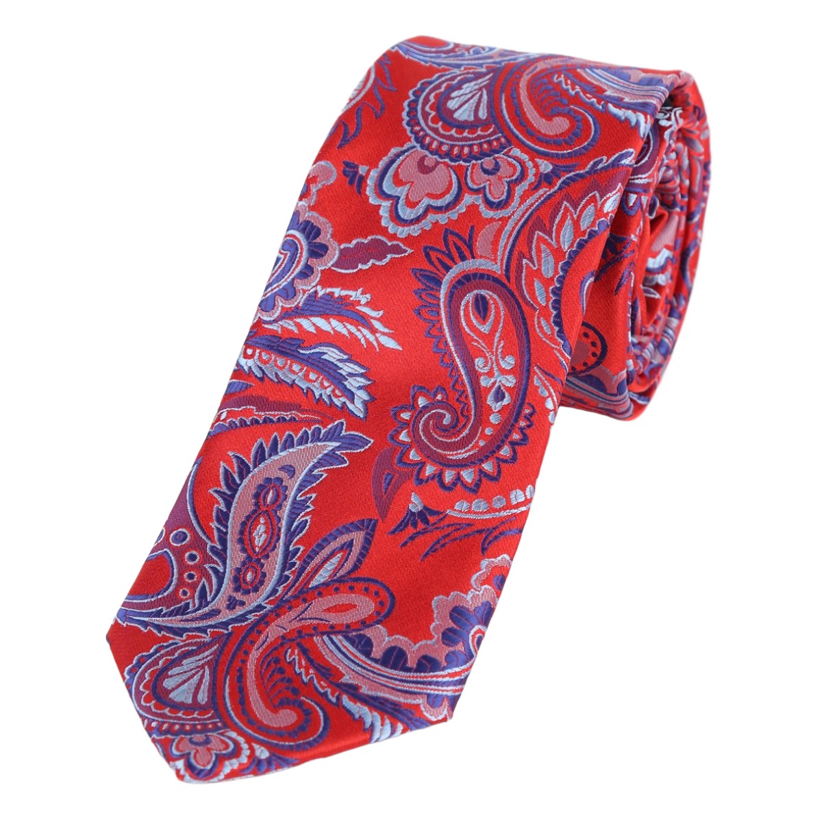 Red/Blue/Silver Luxury Paisley Weave Neck Tie