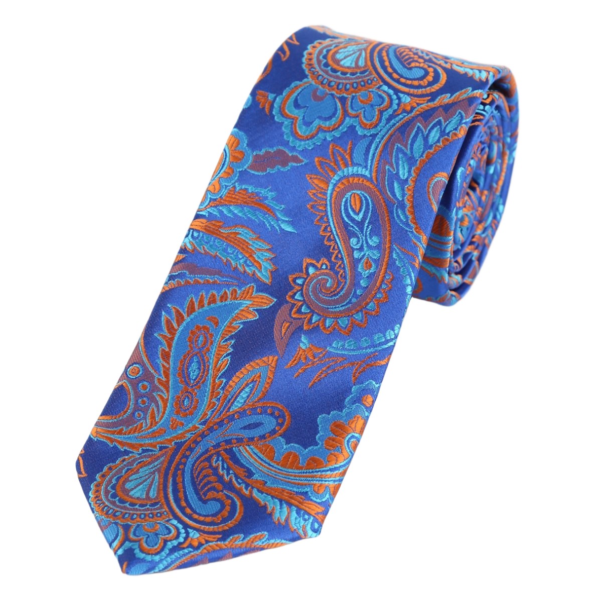 Royal/Turquoise/Orange Luxury Paisley Weave Neck Tie