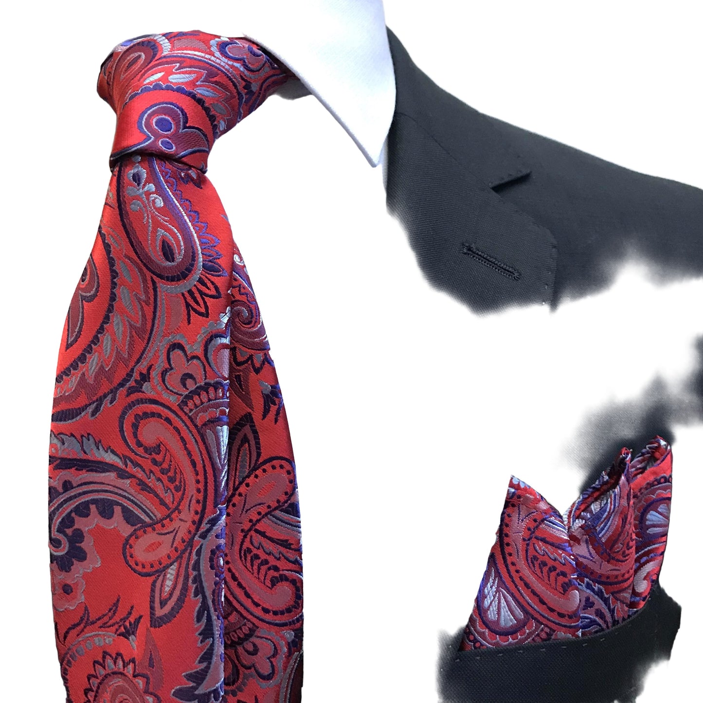 Red/Blue/Silver Luxury Paisley Weave Neck Tie