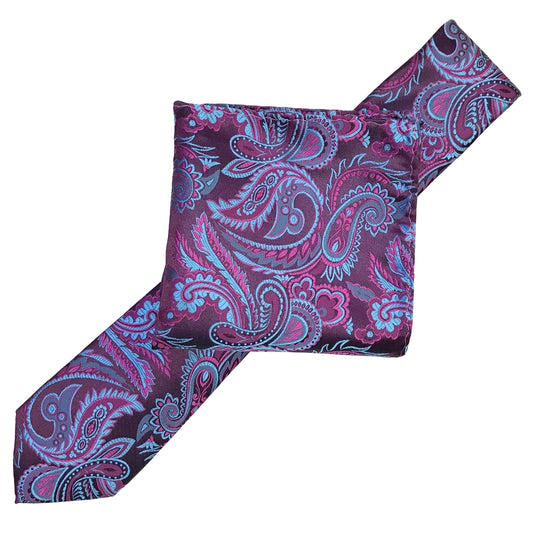Magenta/Turquoise Luxury Paisley Weave Neck Tie