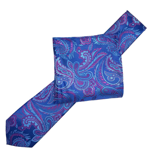 Royal/Sky/Pink Luxury Paisley Weave Neck Tie