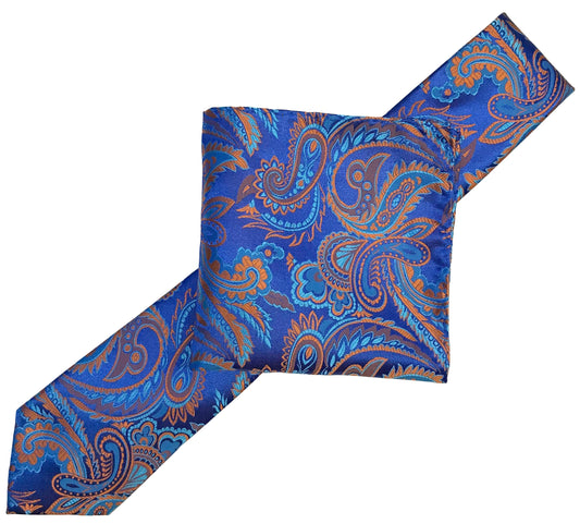 Royal/Turquoise/Orange Luxury Paisley Weave Neck Tie