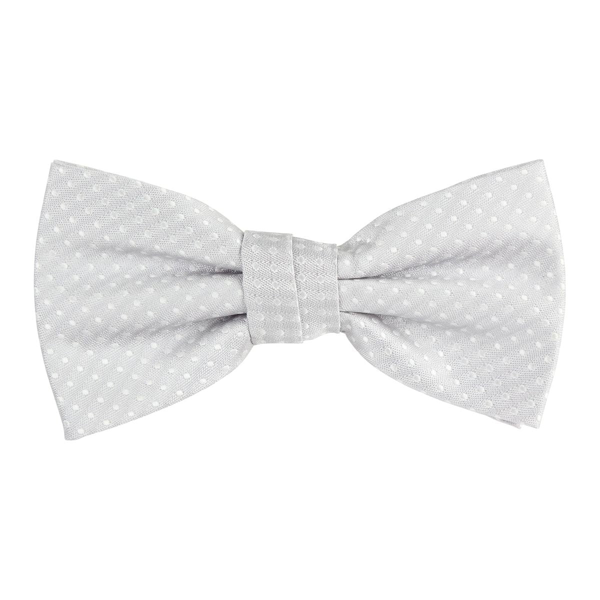 silver grey bow tie with small white dots