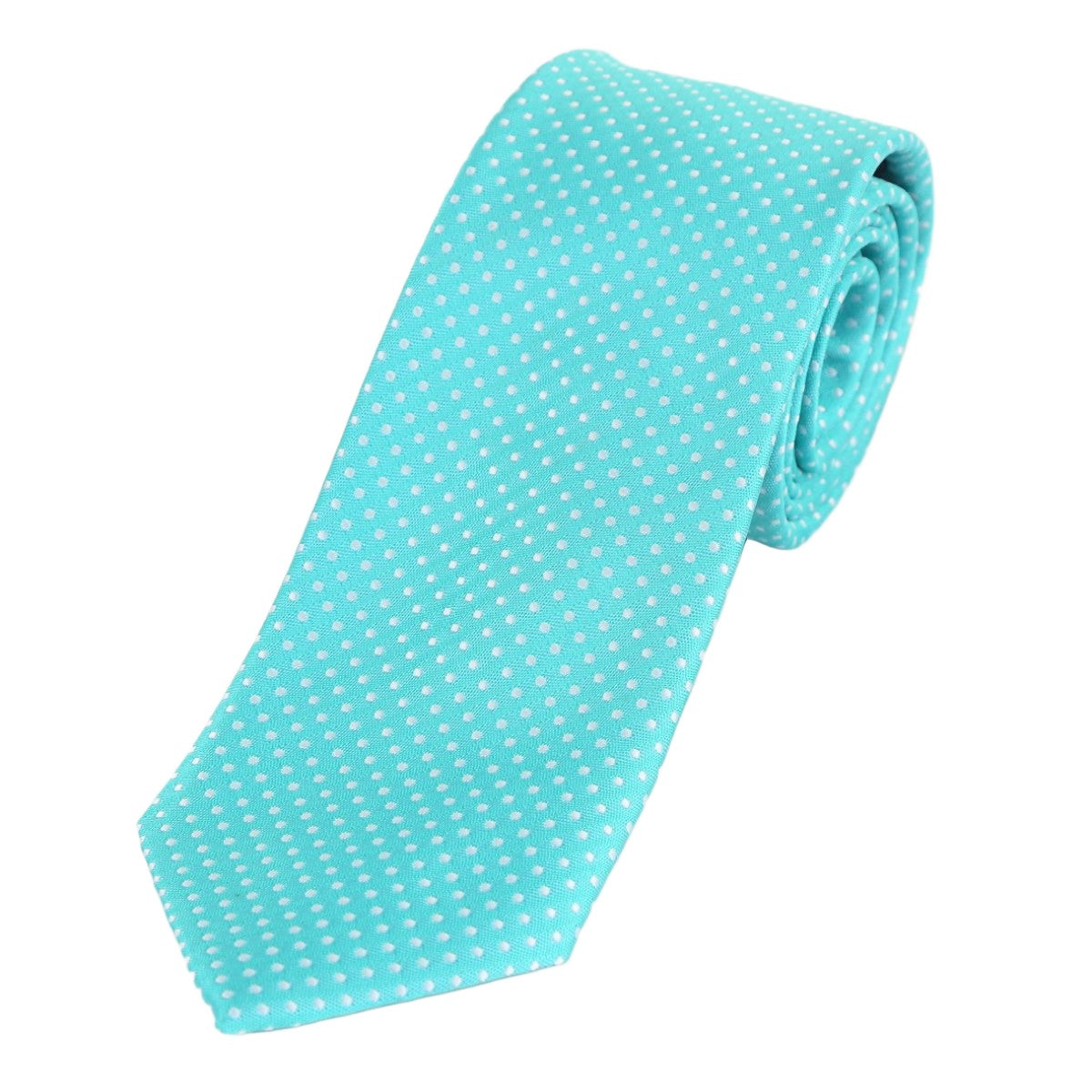 Aqua/White Luxury Mini Spotted Weave Neck Tie