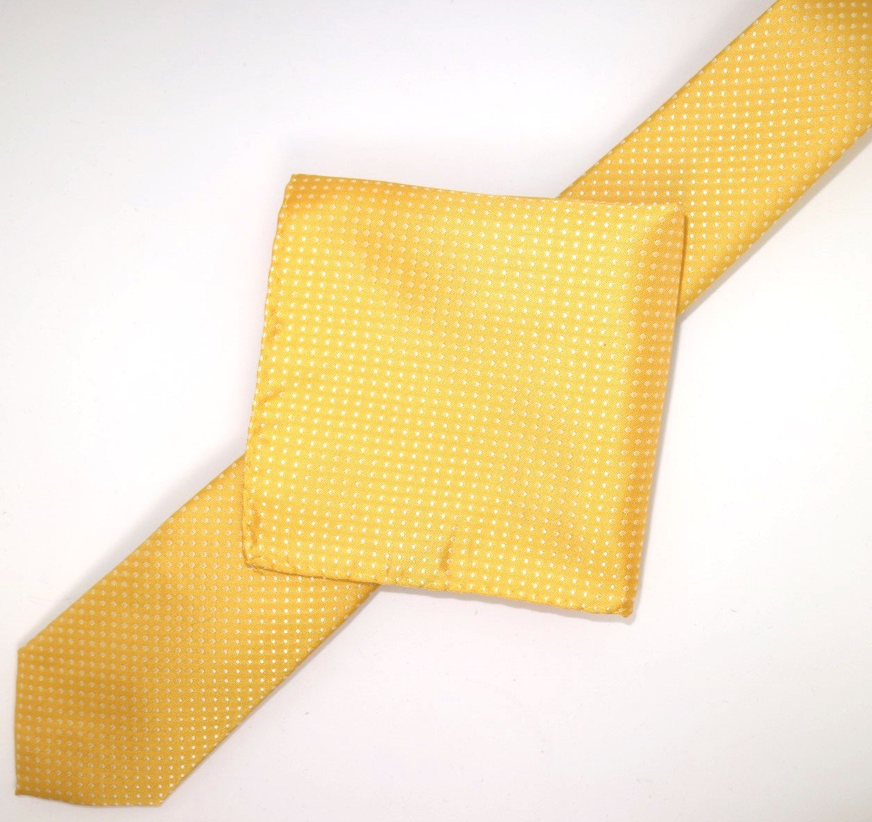 Gold/White Luxury Mini Spotted Weave Neck Tie