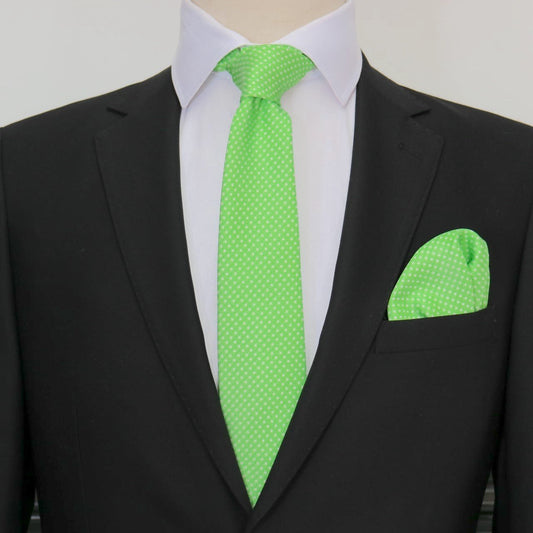 Lime Green/White Luxury Mini Spotted Weave Neck Tie
