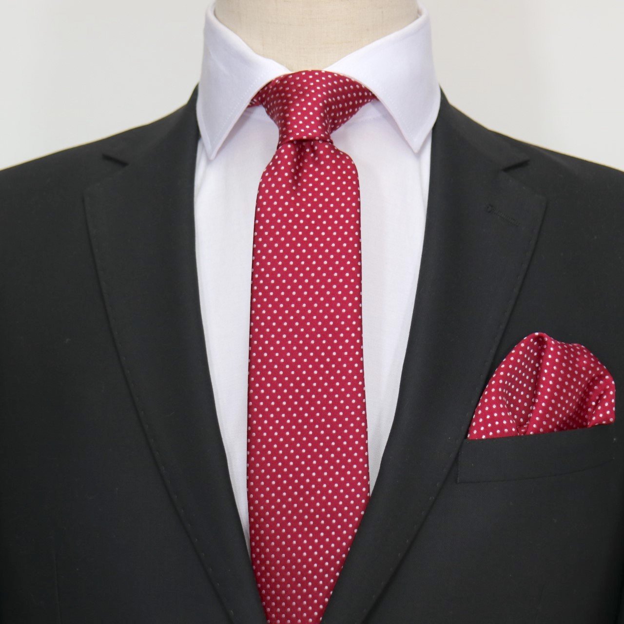 Burgundy/White Luxury Mini Spotted Weave Neck Tie