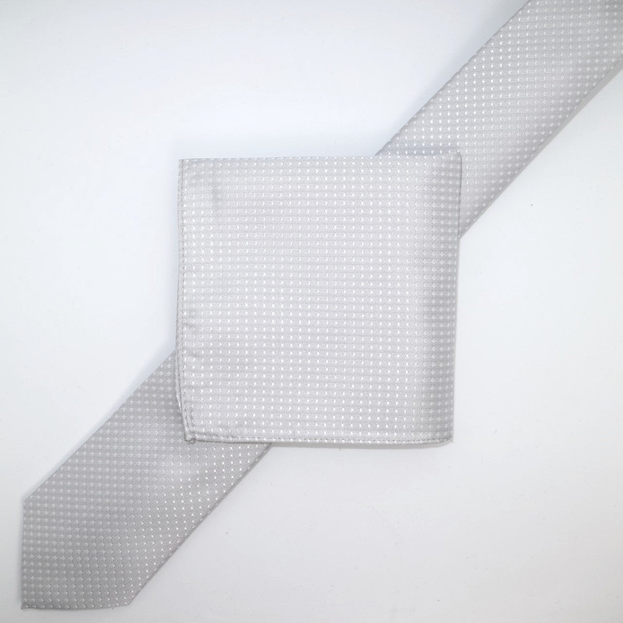 Silver/White Luxury Mini Spotted Weave Neck Tie