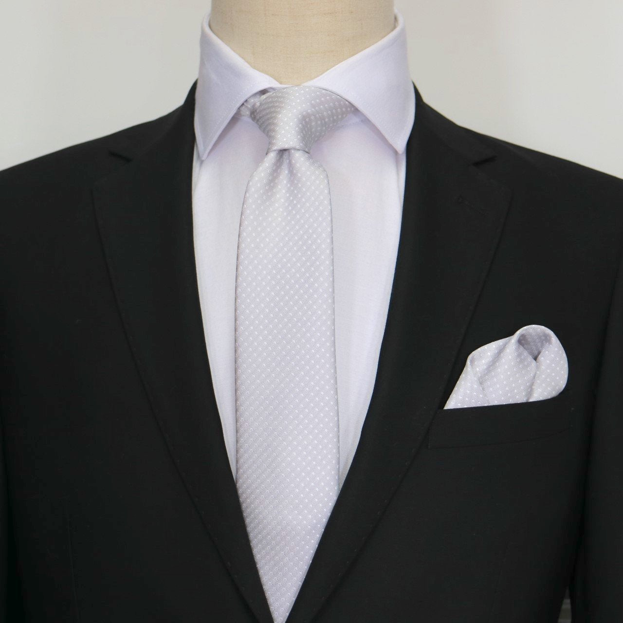 Silver/White Luxury Mini Spotted Weave Neck Tie