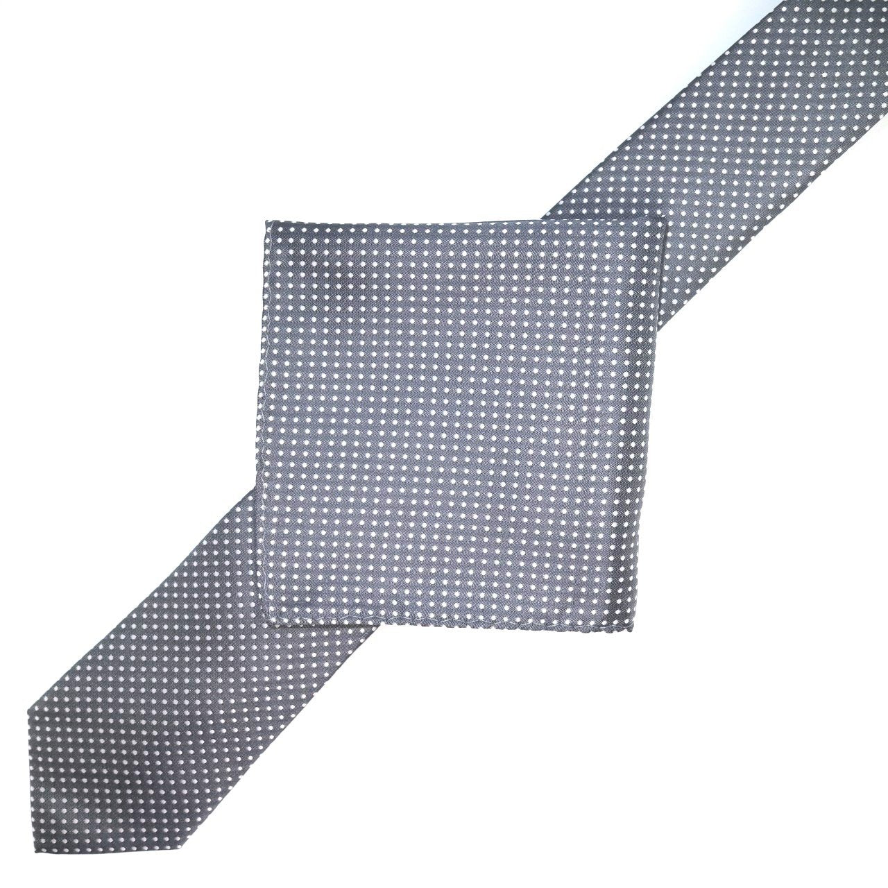 Charcoal/White Luxury Mini Spotted Weave Neck Tie