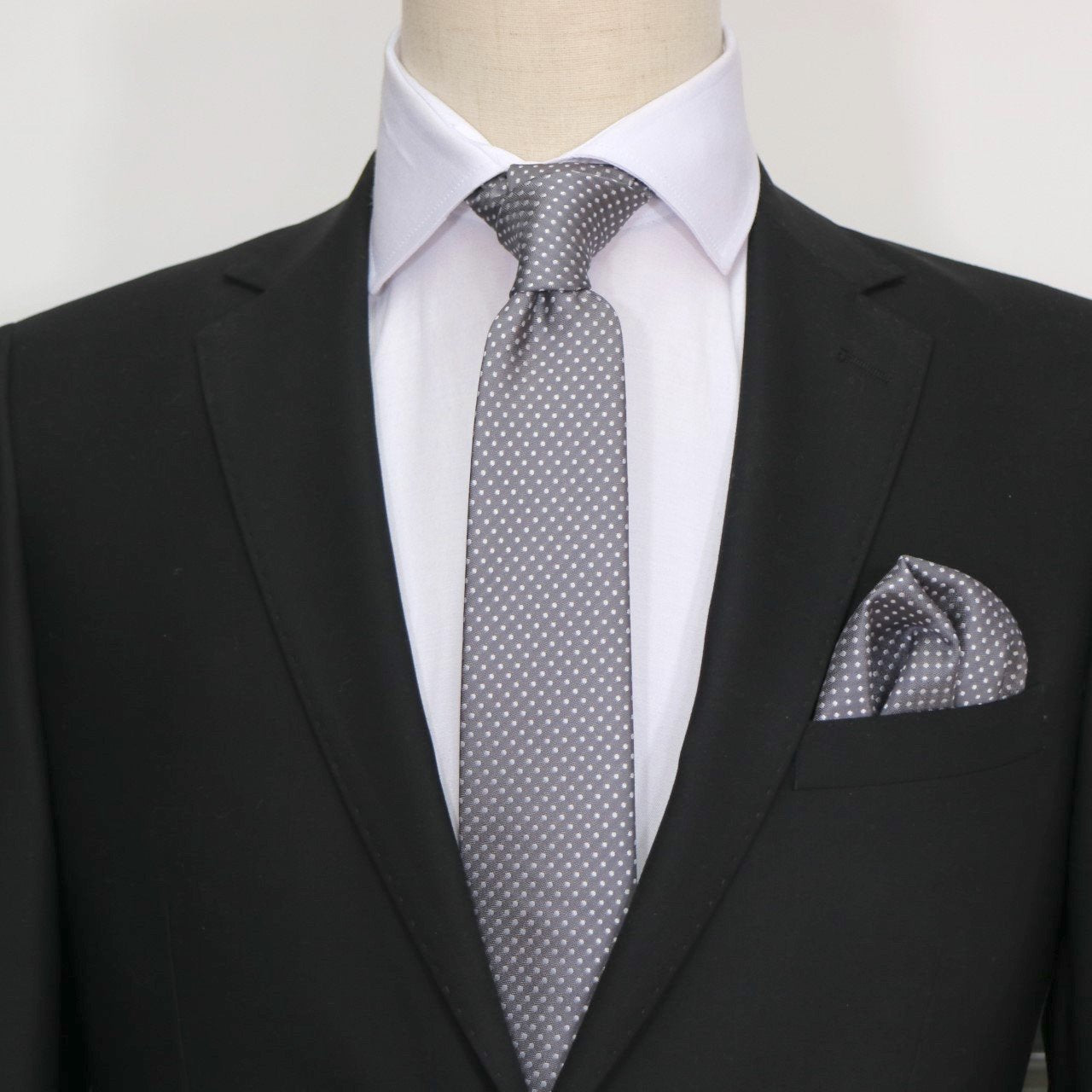 Charcoal/White Luxury Mini Spotted Weave Neck Tie