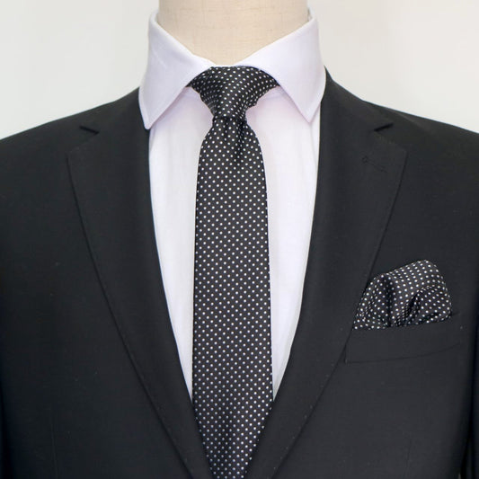 Black/White Luxury Mini Spotted Weave Neck Tie