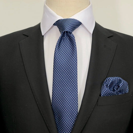 Navy/White Luxury Mini Spotted Weave Neck Tie