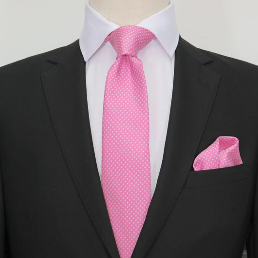 Pink/White Luxury Mini Spotted Weave Neck Tie