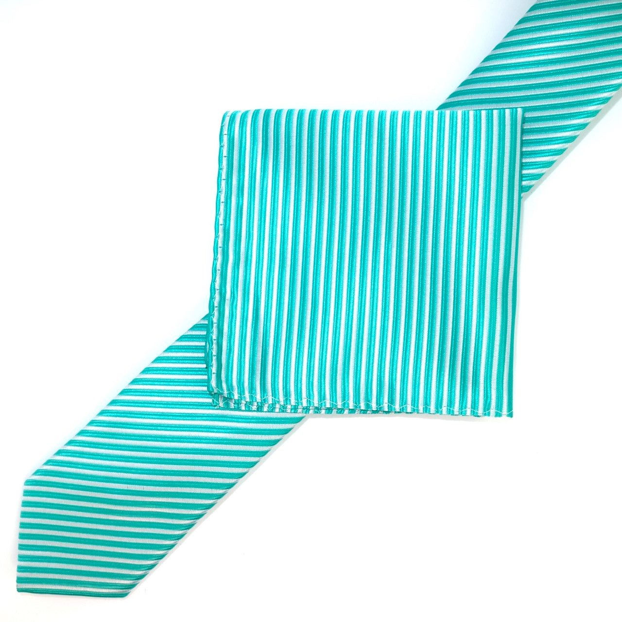Aqua/White Luxury Diagonal Striped Weave Neck Tie