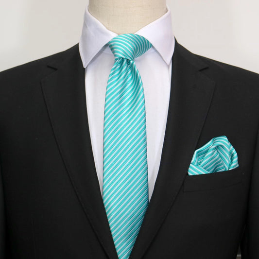 Aqua/White Luxury Diagonal Striped Weave Neck Tie