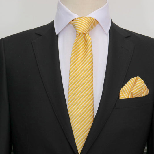 Gold/White Luxury Diagonal Striped Weave Neck Tie