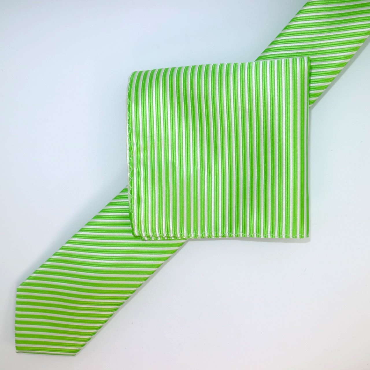 Lime Green/White Luxury Diagonal Striped Weave Neck Tie