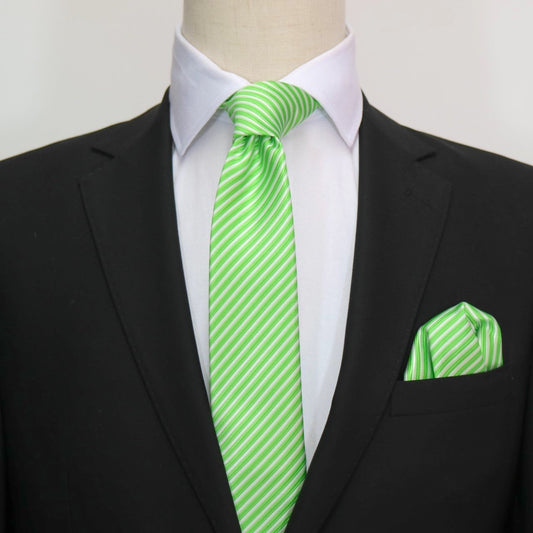 Lime Green/White Luxury Diagonal Striped Weave Neck Tie