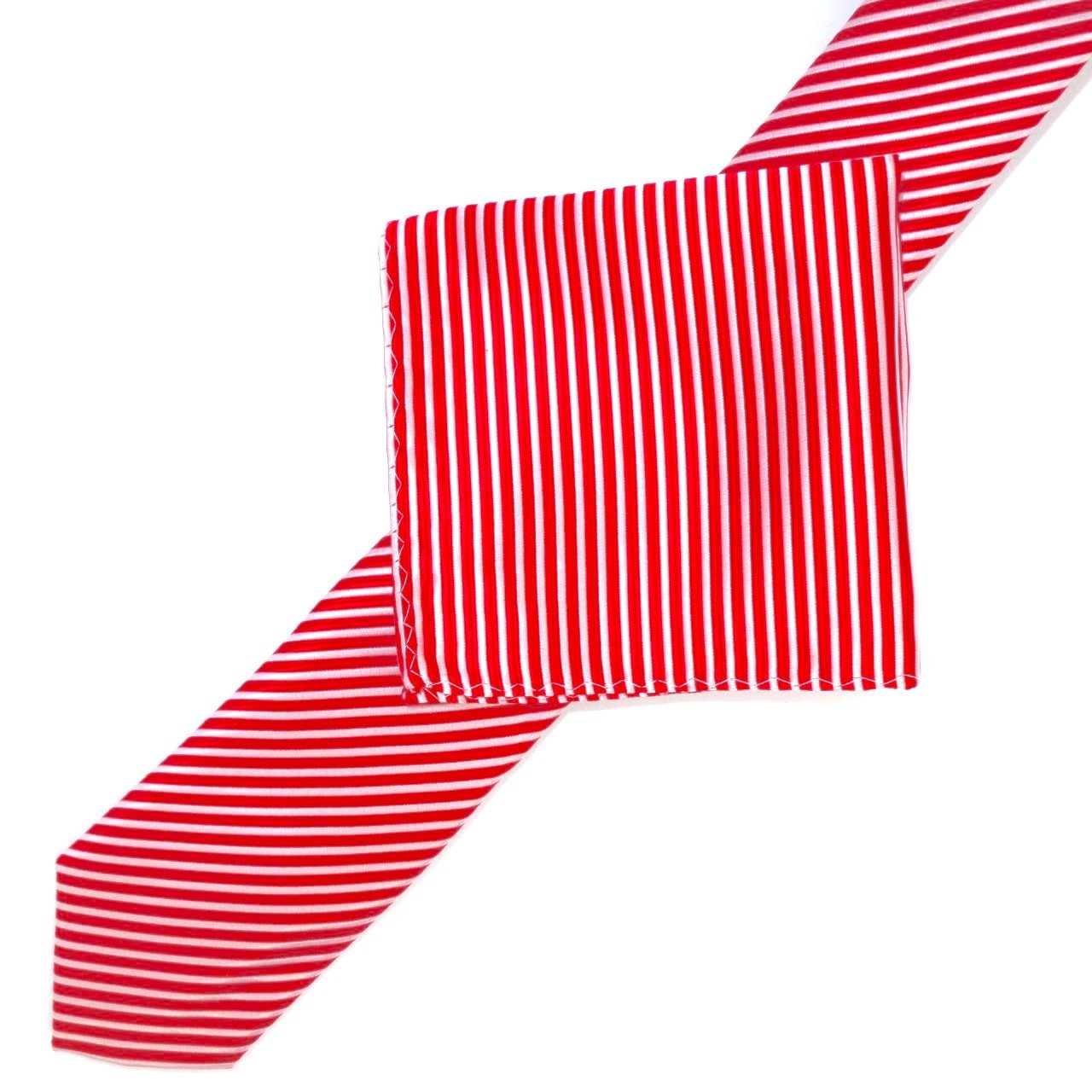Red/White Luxury Diagonal Striped Weave Neck Tie