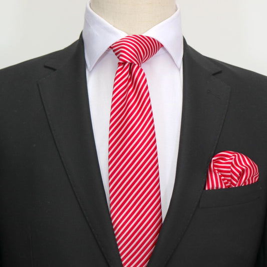 Red/White Luxury Diagonal Striped Weave Neck Tie