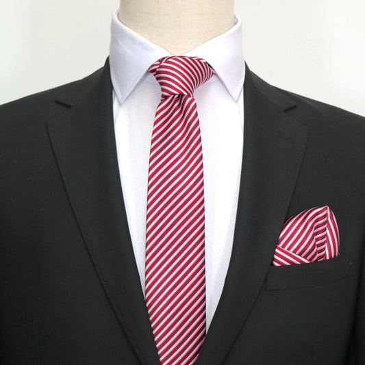 Burgundy/White Luxury Diagonal Striped Weave Neck Tie