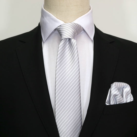 Silver/White Luxury Diagonal Striped Weave Neck Tie