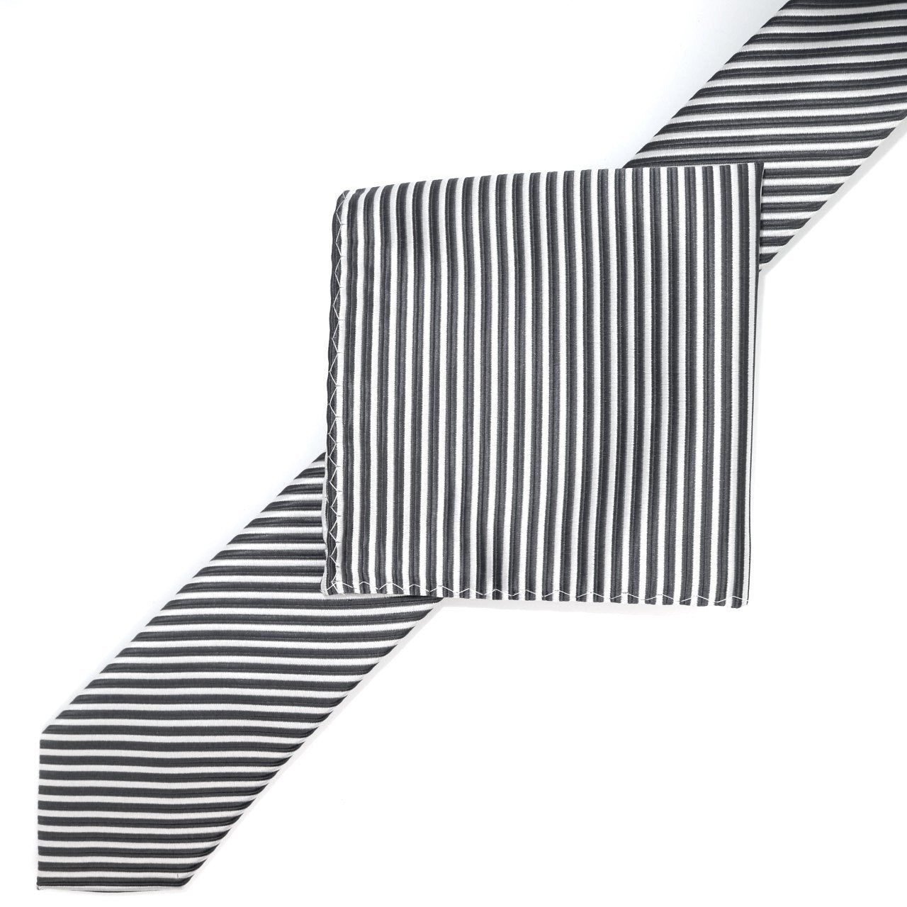 Charcoal/White Luxury Mini Striped Weave Pocket Square