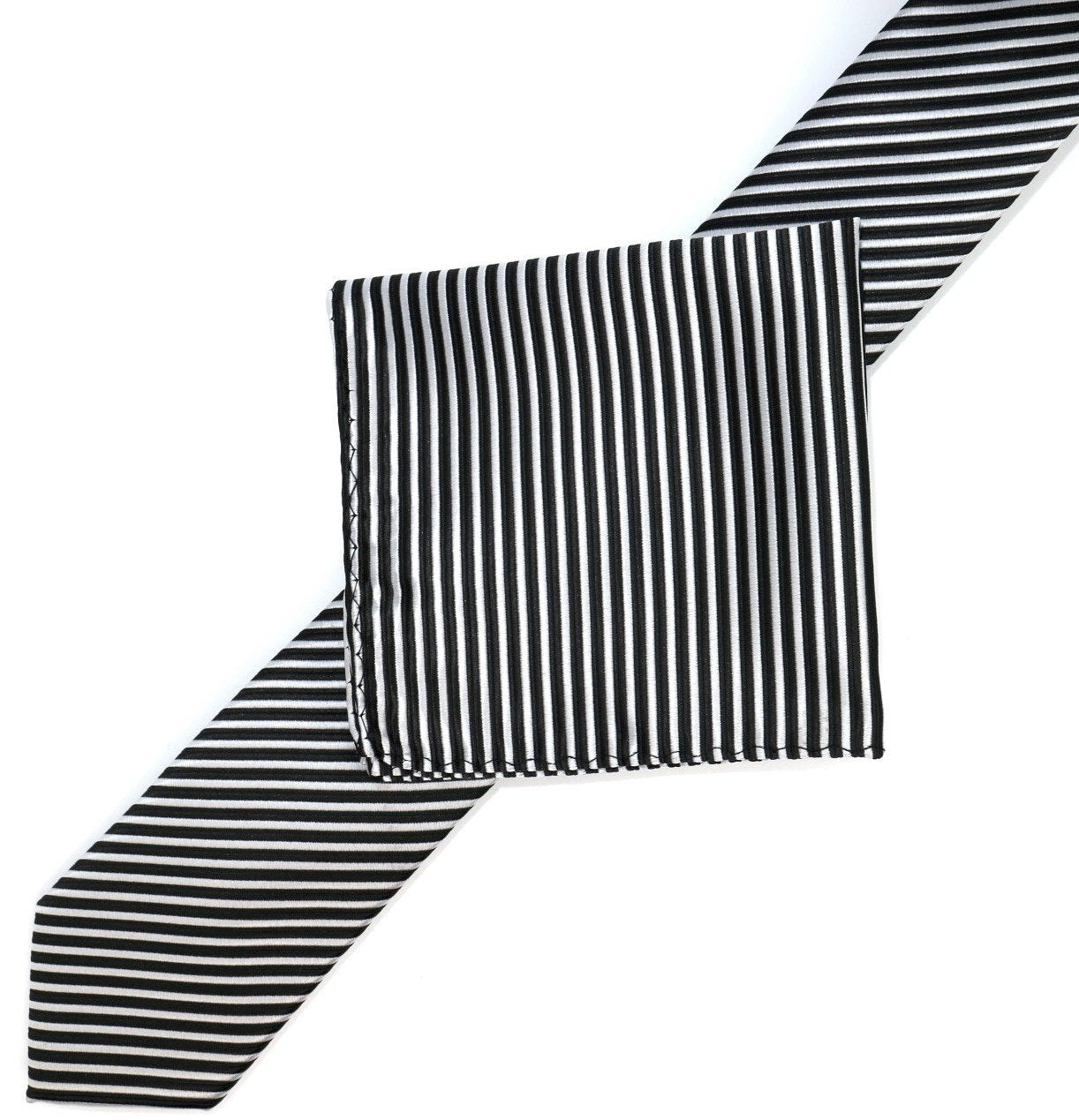 Black/White Luxury Diagonal Striped Weave Neck Tie