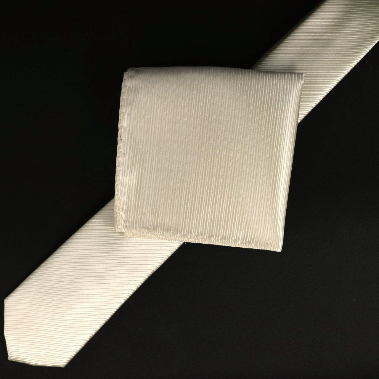 Ivory Luxury Mini Striped Weave Pocket Square