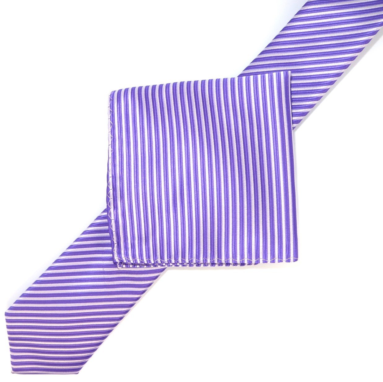 Purple/White Luxury Diagonal Striped Weave Neck Tie