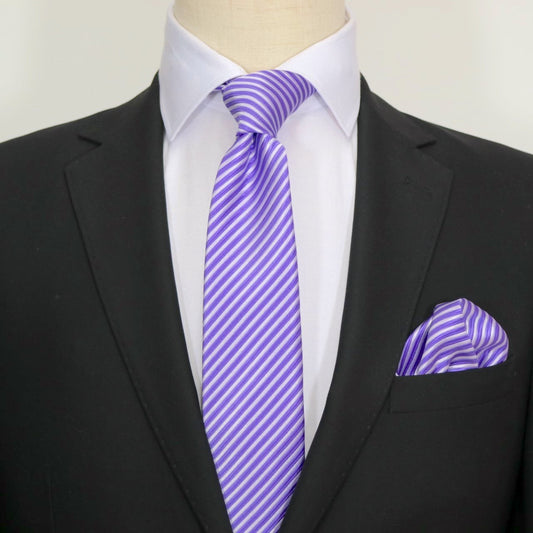 Purple/White Luxury Diagonal Striped Weave Neck Tie