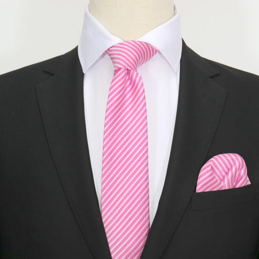 Pink/White Luxury Diagonal Striped Weave Neck Tie