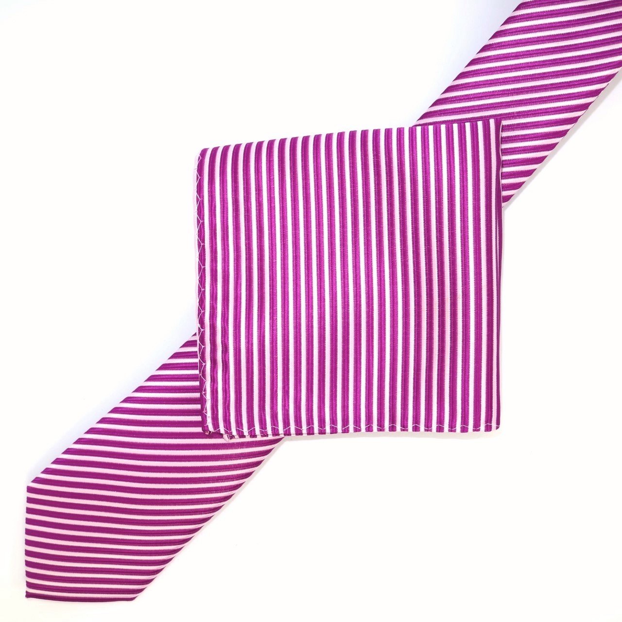 Magenta/White Luxury Diagonal Striped Weave Neck Tie