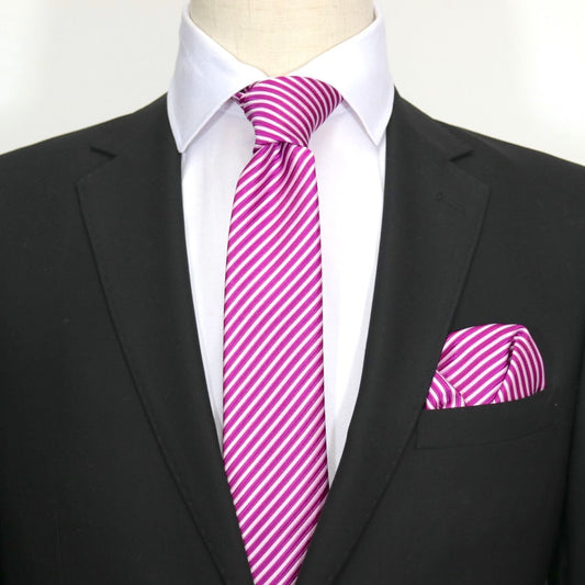 Magenta/White Luxury Diagonal Striped Weave Neck Tie