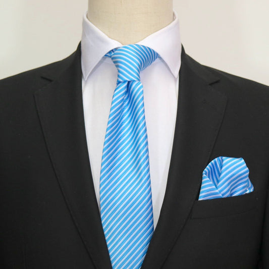 Blue/White Luxury Diagonal Striped Weave Neck Tie