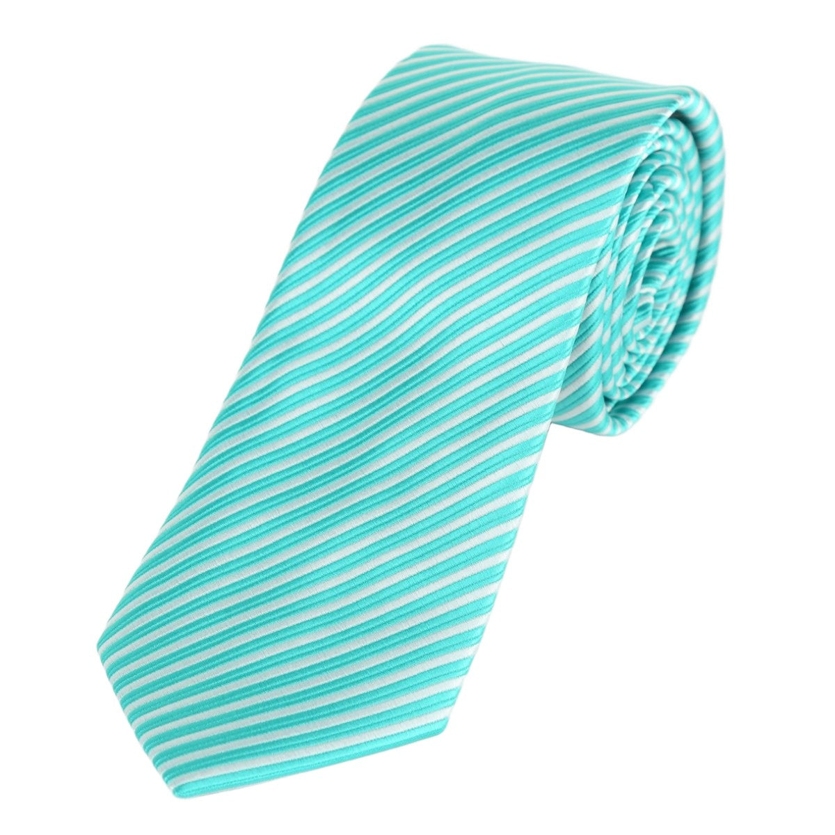 Aqua/White Luxury Diagonal Striped Weave Neck Tie